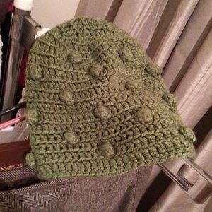 Handmade green popcorn beanie